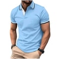 thumbnail image 2 of YODETEY Men’s Stretch Short Sleeve Polos with Pocke, Men's Contrast Trim Short Sleeve Polos Shirt,Big and Tall Light Blue,Size S-5XL, 2 of 5
