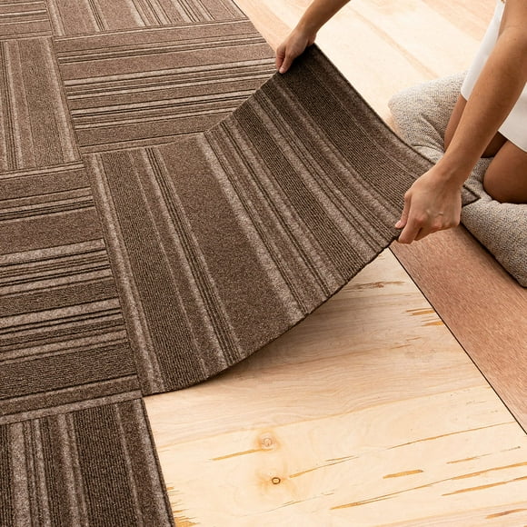 Mohawk Home 24"" x 24"" Indoor/Outdoor 0.25"" Pile Height Peel and Stick Carpet Tile Brown Polyester (15 Tiles) (60 sqft/Box)