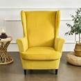 thumbnail image 4 of Eurhowing 2-Piece Stretch Wingback Chair Covers, Non-Slip Velvet Chair Slipcovers with Cushion Cover, Soft Wingchair Protector for Living Room, Yellow, 4 of 10