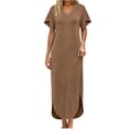 thumbnail image 6 of Tqcoqu Women's V Neck Short Sleeve Side Slit Loose Maxi Casual Dresses with Pockets,Coffee Women's S-XXL, 6 of 9