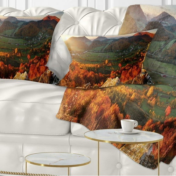 Designart Autumn Mountains Panorama - Photography Throw Pillow - 12x20