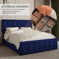 thumbnail image 2 of Queen-size marco de cama con 4 almacenamiento cajones y a cabecero, linen-forrado platform marco de cama con de madera slats support, no necesita colchón base, button tufted design - blue, 2 of 7