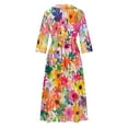 thumbnail image 5 of WFJCJPAF 2025 New Product Autumn Dresses for Women under $10 Plus Size,Women's Summer Printed Fashion Three-Quarter Sleeve Turndown Collar Dress - Orange S, 5 of 5