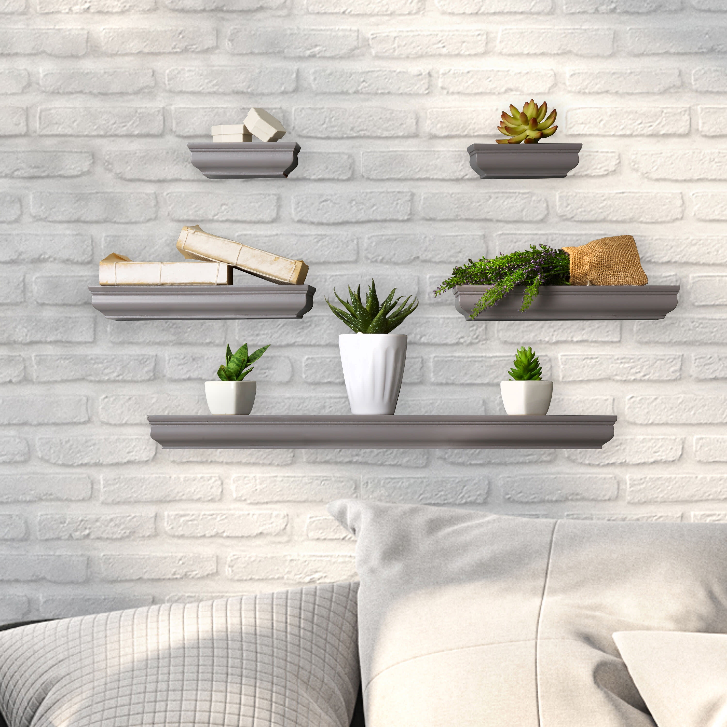 Melannco Set of 5, 2-6-inch 2-12-inch 1-24-inch Shelves-Gray