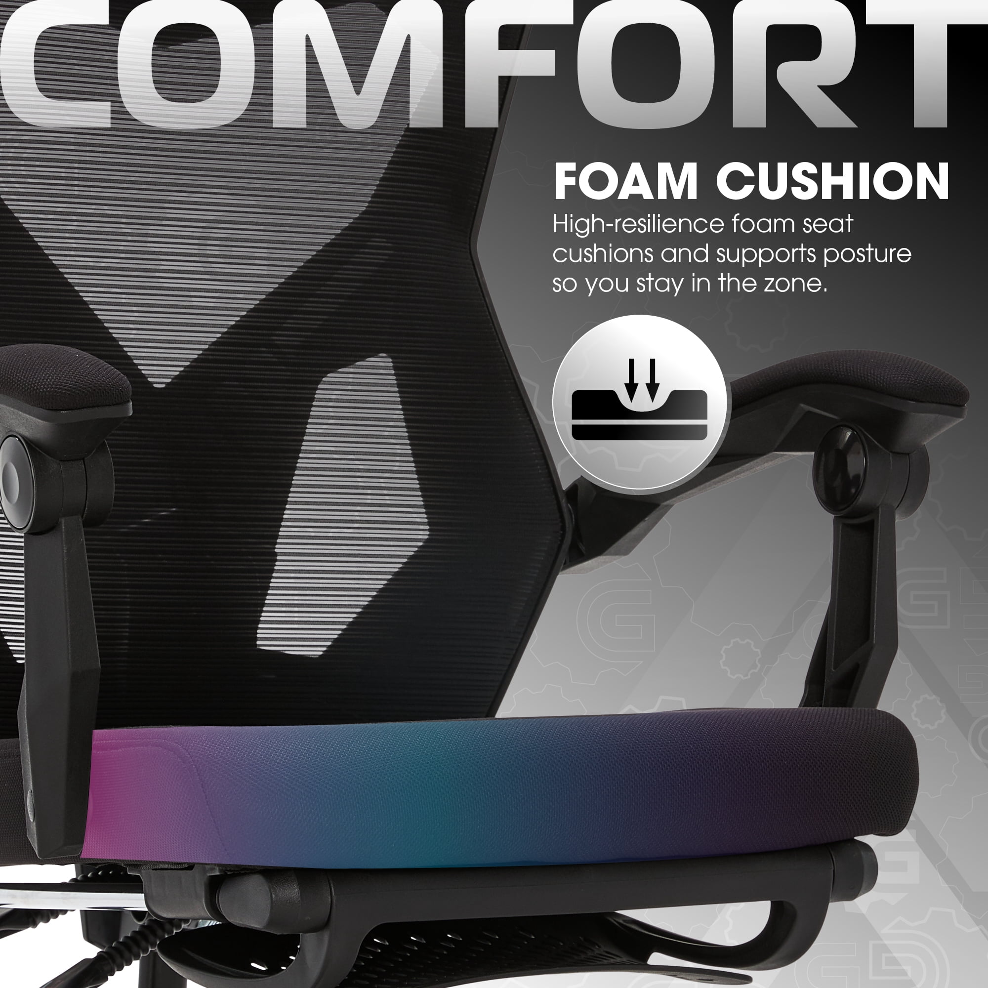 Gamer Gear Gaming Office Chair with Extendable Leg Rest, Black Fabric Upholstery