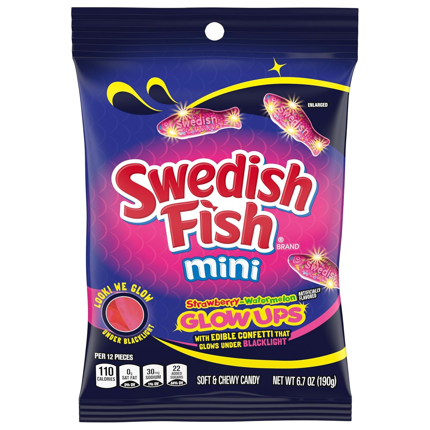 Swedish Fish Mini Glow Ups, Sabores Fresa y Sandía, Gomitas Suaves y Masticables, 6.7-Onzas (Paquete de 12) 3