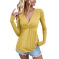 thumbnail image 3 of JUSLIO Womens Shirts Casual Solid Blouses Fashion Long Sleeve V Neck Blouses Yellow L, 3 of 9
