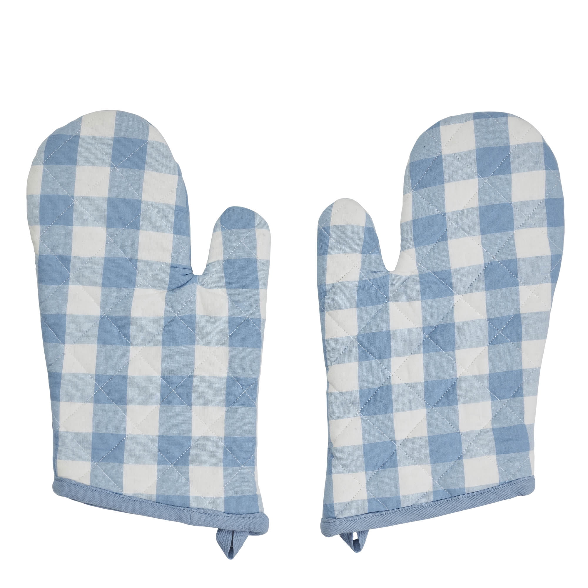VHC Brands Cotton Oven Mitt Set of 2, Heat Resistant, Baking Glove Pot Holder, Kitchen Mitts, Annie Buffalo Check Collection, 12.5x8, Dusk Blue