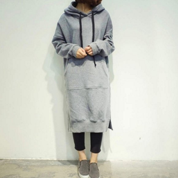 DondPO Long Sleeve Dress for Women,Plus Size Dresses Women's Large Size Round Neck Hooded Solid Color Long Sleeved Long Sweater Dress Maxi Dress,Elegant Dresses Hoodie Dress B Dress 5XL