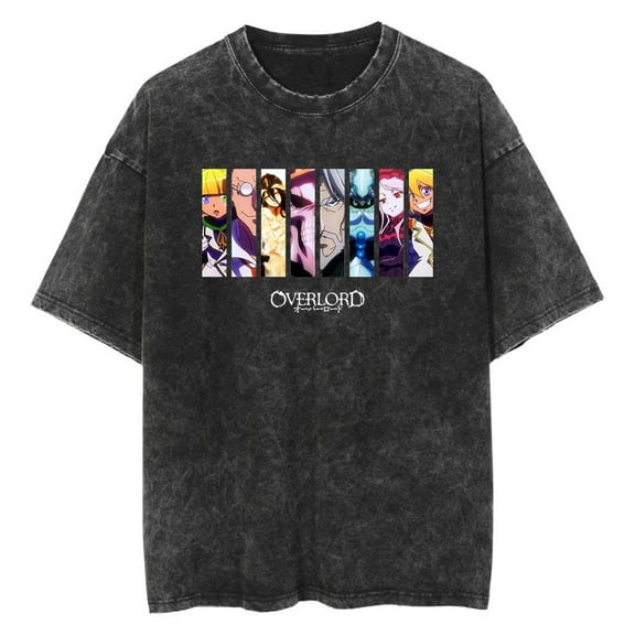 Overlord Anime Merch Albedo Washed T-shirt Unisex Fashion Round Neck Casual Top Loose Short Sleeve Tee