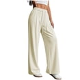 thumbnail image 4 of Wide Leg Trousers for Women Loose Cotton Pants Baggy Fashion Summer Breathable Comfy Bottom with Pockets Solid Color Lightweight Plus Size Office Slacks Beige S, 4 of 5