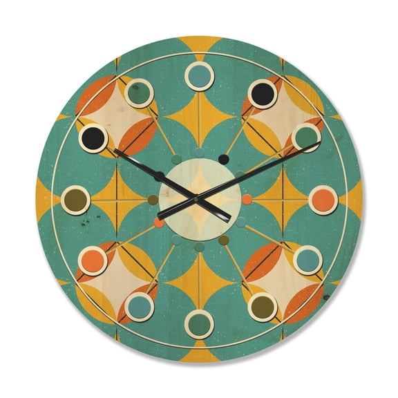 Designart 'Diamond Retro Pattern IV' Mid-Century Modern Wood Wall Clock