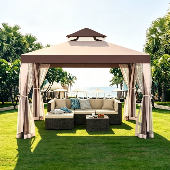 10'x10' Patio Gazebo Tent Mesh Netting Outdoor Canopy Shelter For Garden,Red