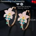 thumbnail image 5 of Yellow Gold Zirconia Pink Blue Ladies Big Circle Tassel Flower Drop Hoop Earring, 5 of 8