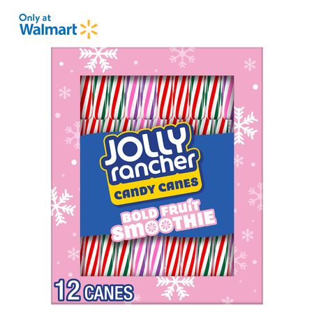 Jolly Rancher Bold Fruit Smoothie Flavored Christmas Holiday Candy Canes Stocking Stuffers, Box 5.28 oz, 12 Pieces