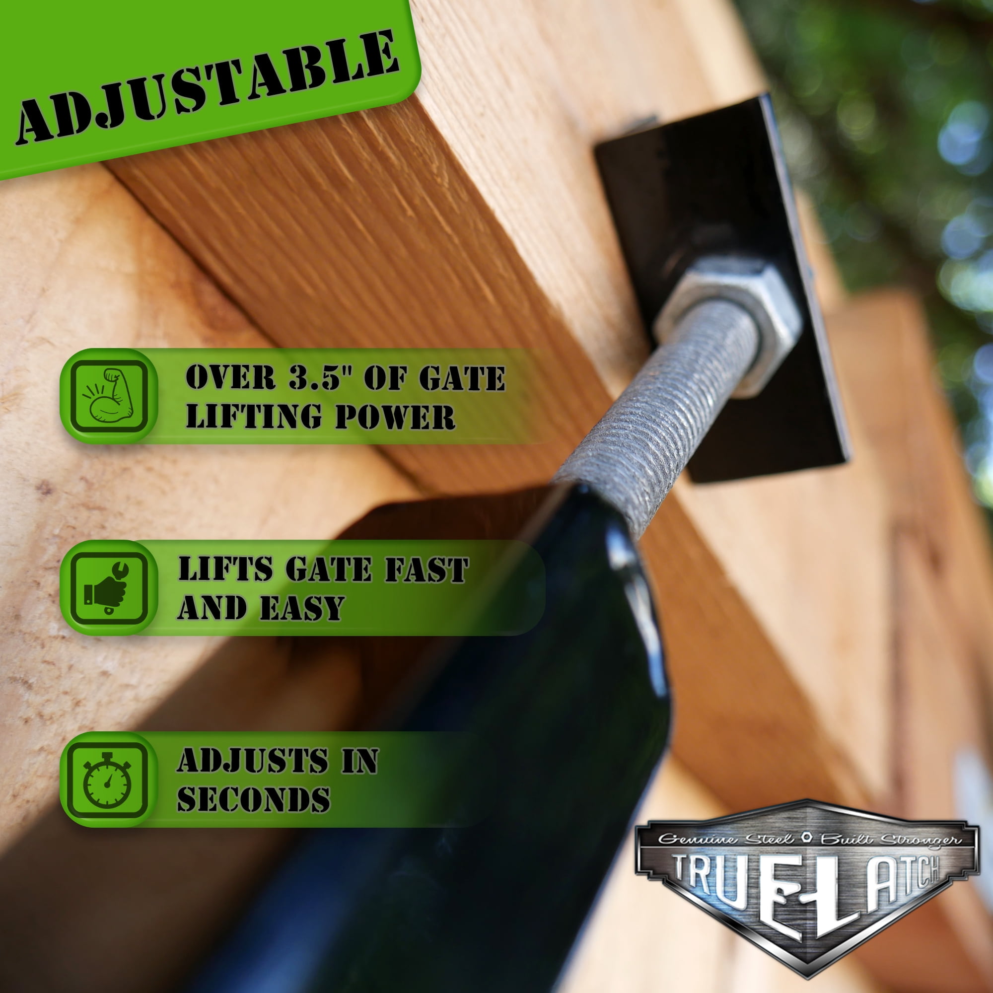 True Latch 6' Telescopic Fully Adjustable Gate Brace - Wood Privacy Fence Anti Sag Gate Kit - Extends from 40" to 74" - Gate Hardware Kit for Outdoor Yard Wooden Fence Gates, 1 PATENTED USA