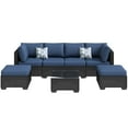 thumbnail image 1 of AECOJOY 7 PCS Patio Conversation Set, PE Rattan Wicker Outdoor Sectional Set with Cushions and Coffee Table, Patio Dining Set for Garden in Black Rattan & Dark Blue Cushion, 1 of 8