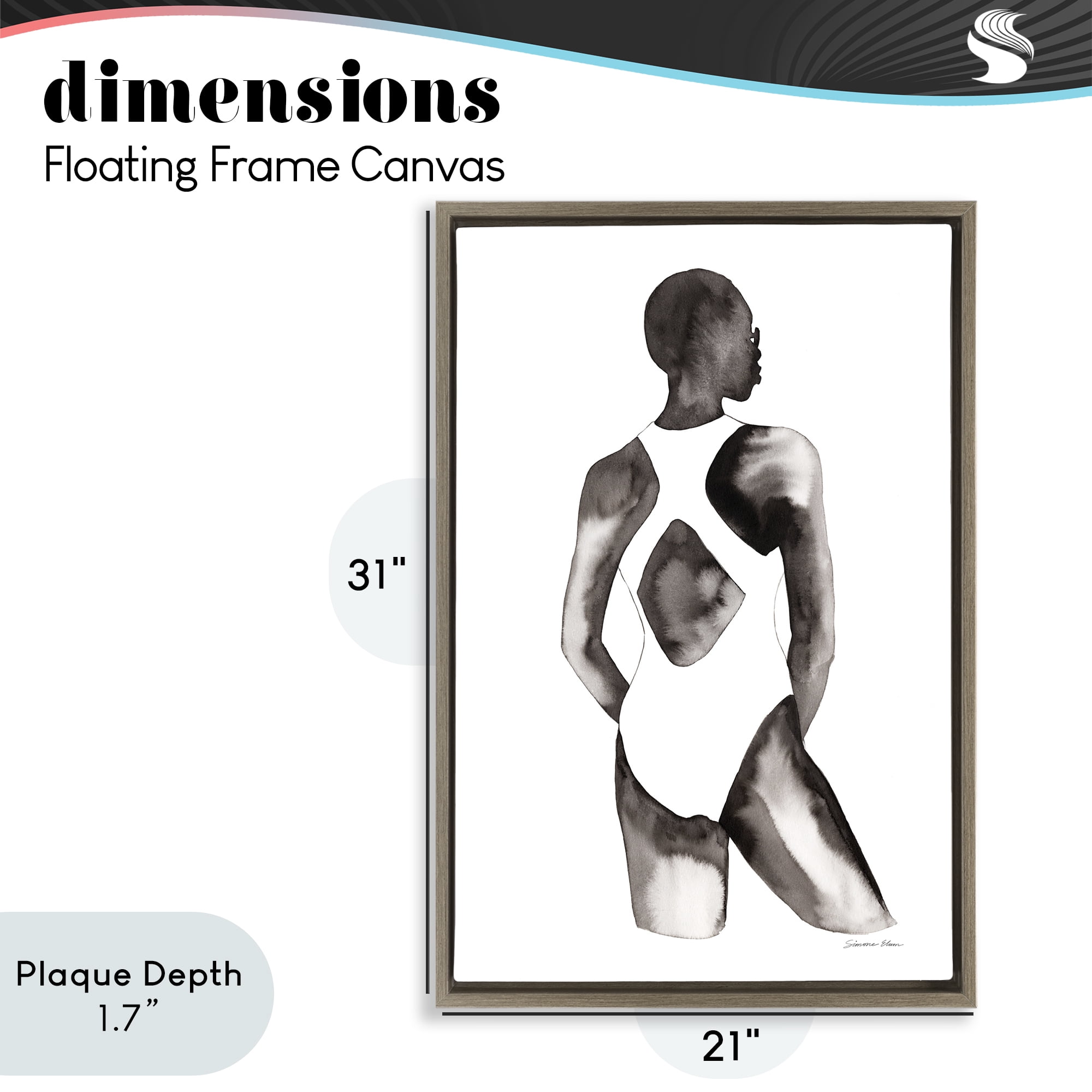 Stupell Industries Beach Day Swimsuit Silhouette Brown Framed Floater Canvas Wall Art, design by Simone Elum