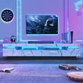 thumbnail image 3 of ChVans 82.7" Large LED TV Stand for 80/85/90" TV, White Marbling High Gloss Entertainment Center w/LED Lights & Storage Drawers Furniture, Living Room TV Cabinet Console Table, White-82.6", 3 of 9