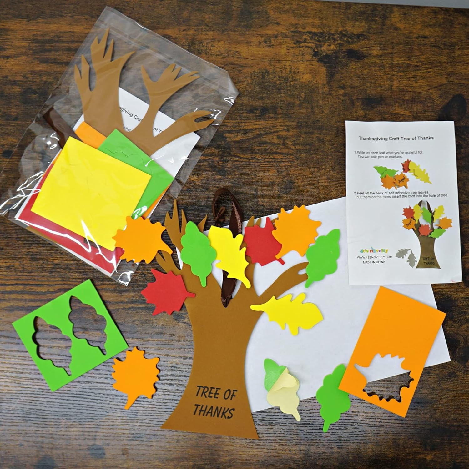 4E's Novelty Thankful Tree Craft Kit 12-Pack, Foam, Self-Adhesive - 11” Gratitude Tree Kit With Leaves To Write On, Perfect for Kids Ages 4-8