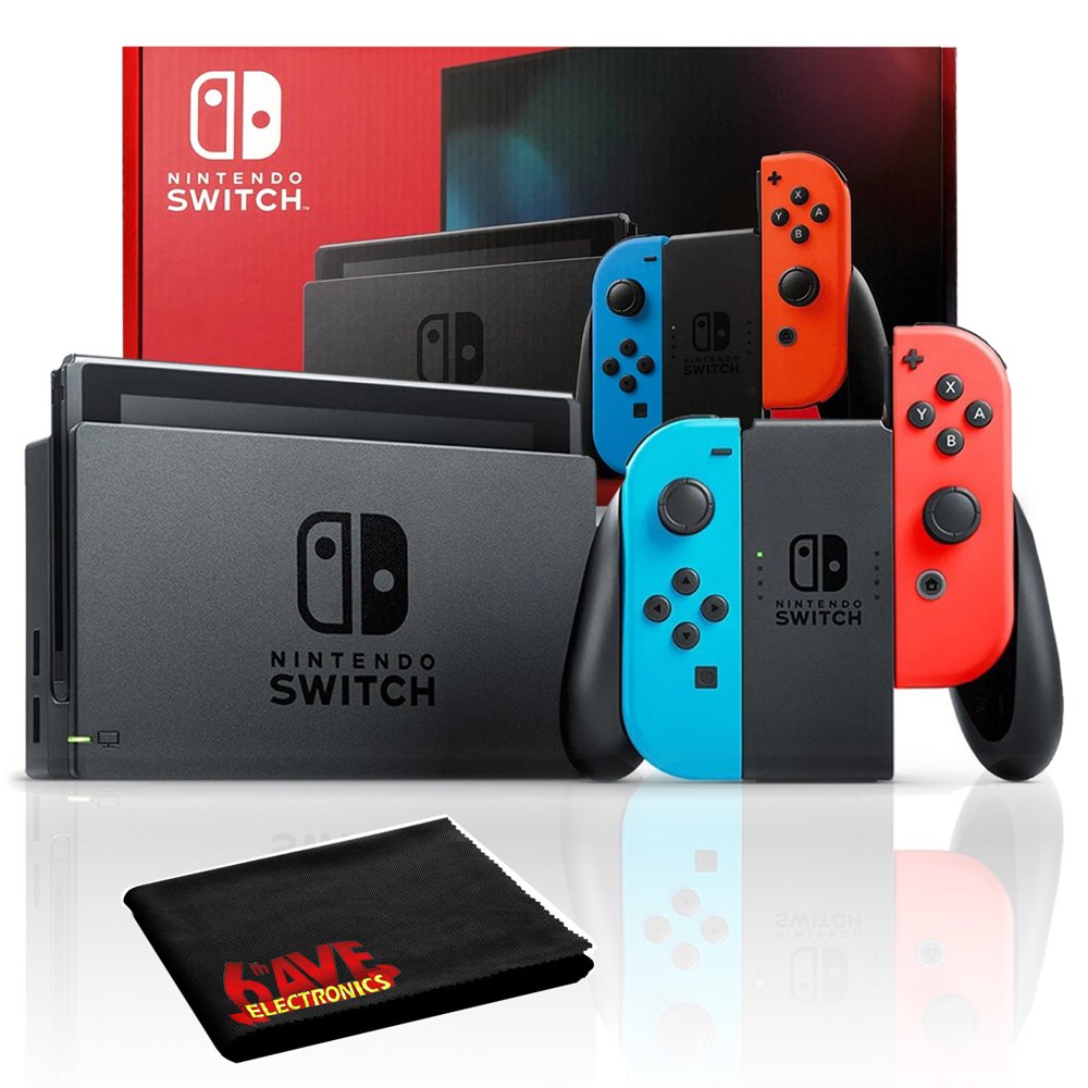 Nintendo Switch with Neon Blue/Red JoyCons Bundle Includes Extra
