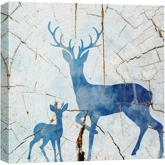 wall26 Canvas Print Wall Art Wood Ring Effect Blue Deer Silhouette Animals Wildlife Wood Panels Modern Art Farmhouse/Country Expressive Multicolor Warm for Living Room, Bedroom, Office - 16"x16&