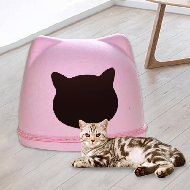 Casa de fieltro para gatos, cama calentadora para gatos, extraíble, resistente a los arañazos, forma de cabeza de gato, suministros para mascotas, Rosa