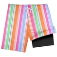 thumbnail image 4 of Swim Trunks Boys Boys Striped Swim Trunks with Pockets and Mesh Liner Drawstring Elastic Waist Classic Beach Shorts for Kids Summer Pink 10 Years-12 Years, 4 of 4