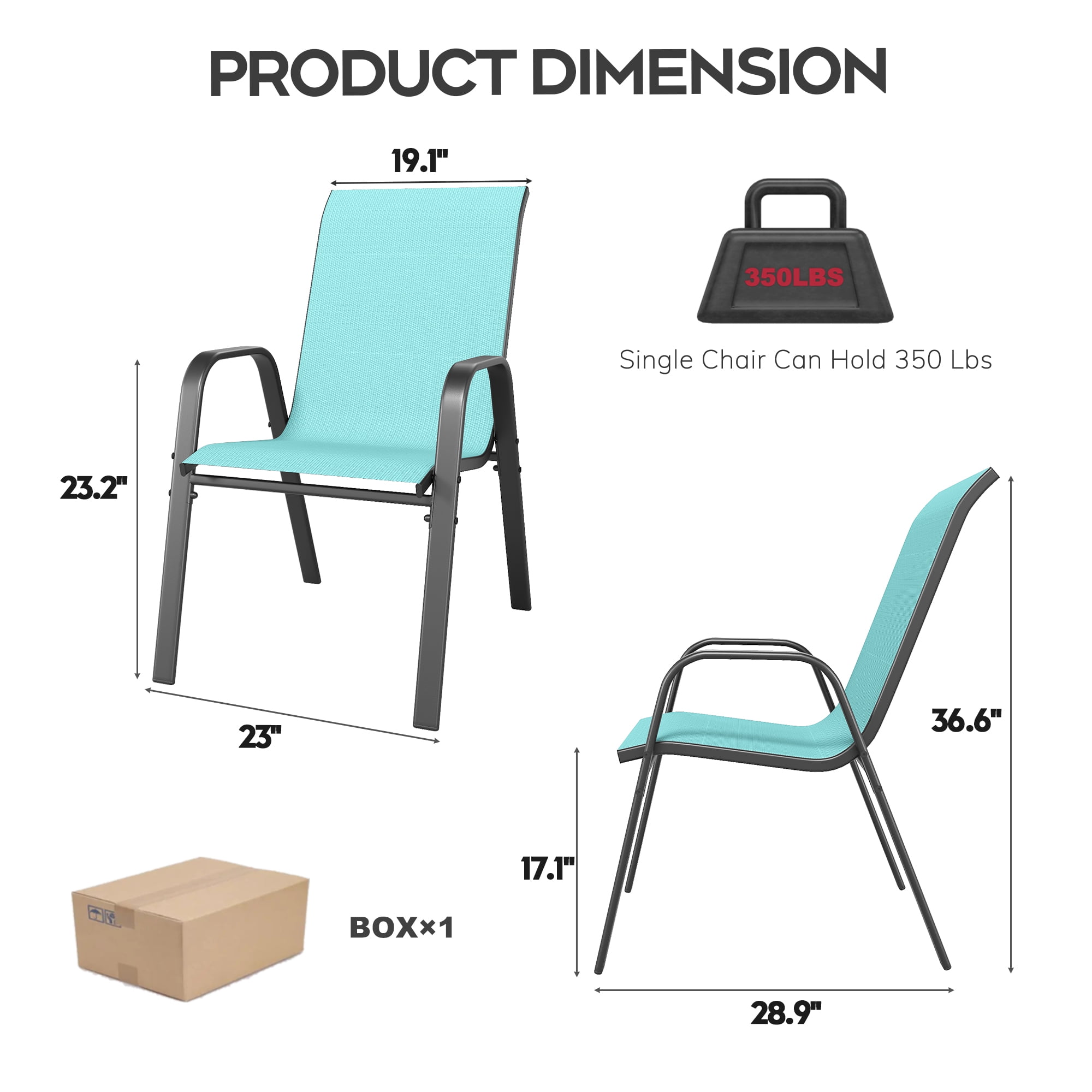6-Piece Outdoor Dining Chair Set with Wide Ergonomic Seat, 350 lb Capacity per Chair Heavy Duty Metal Frame, Waterproof Teslin Fabric for Patio Garden Backyard, Sky Blue