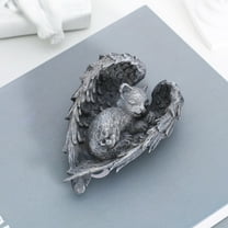 HONITANO 1Set Resin Dark Grey Angel Cat Statue For Home And Garden Decoration 11.8X7.9X3.9In