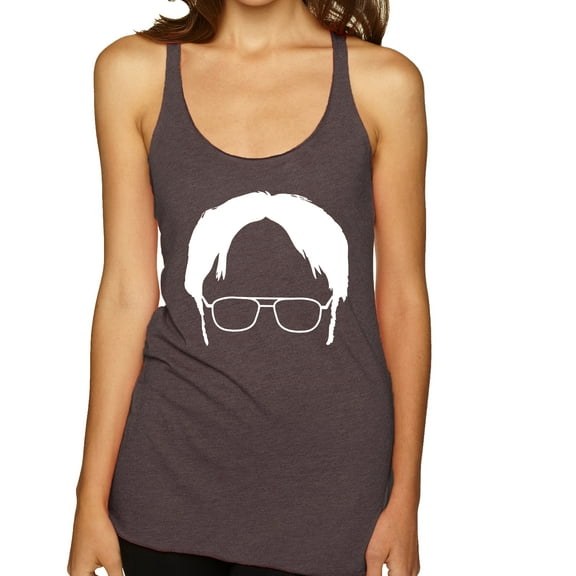 Wild Bobby, Office Dwight Glasses Face Silhouette Funny Schrute, Pop Culture, Women Tri-Blend Racerback Tank Top, Brown, Small