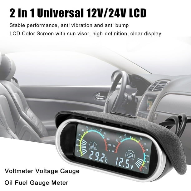 2 en 1 universel 12.0 V/24 V LCD cristal liquide voiture numérique jauge  horizontale huile carburant jauges de tension mètre voltmètre 