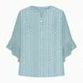 thumbnail image 5 of Women's Puff 3/4 Sleeve Shirts Casual V Neck Ruffled Blouses For Women Floral Summer Blouse Pleated Fashion Casual Tunic Tops with Single-row Adjusting Buckle on Chest, 5 of 5