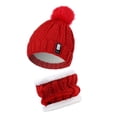 thumbnail image 4 of Gorro de punto Soledad con pompones y bufanda tubo rojo para niñas, 4 of 5