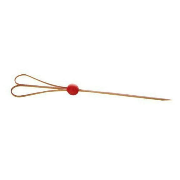 Bamboo Skewer with Looped Heart Design Case of 100, PacknWood - Natural Bamboo Picks Appetizer Skewers with Red Bamboo Bead Ball 5.9" PK209BBJIGR
