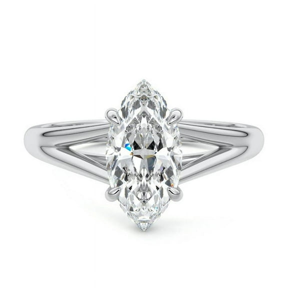 Zoya Jewel 1.9 Ct Marquise Cut Lab Created Simulated Diamond Split Shank Wedding Ring – 14K White Gold Plated Engagement Ring – Wedding Anniversary Gift for Wife