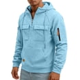 thumbnail image 2 of Resicozy Mens Cargo Hoodies Quarter Zip Sweatshirts Tactical Pullover Casual Gym Athletic Loose Hooded Sweatshirts with Pocket Light Blue L, 2 of 7