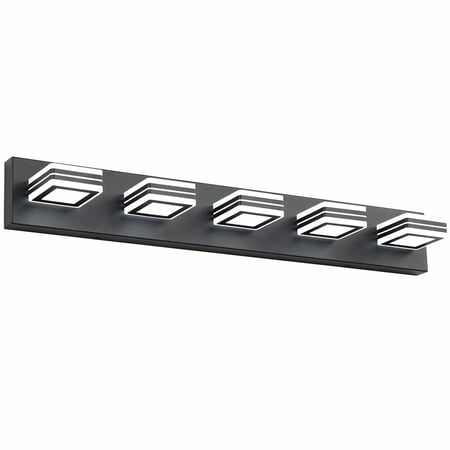 Matte Black 5‑Light LED Vanity Light Modern Up‑Down Acrylic Bathroom Wall Light Fixture Over Mirror Bath Vanity Lighting for Bathroom Hallway