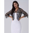 thumbnail image 6 of inlzdz Women's Sequined Wedding Evening Cape Vintage Disco 1920s Shawl Bolero Cardigan Shrug Flapper Cover up Silver One Size, 6 of 9
