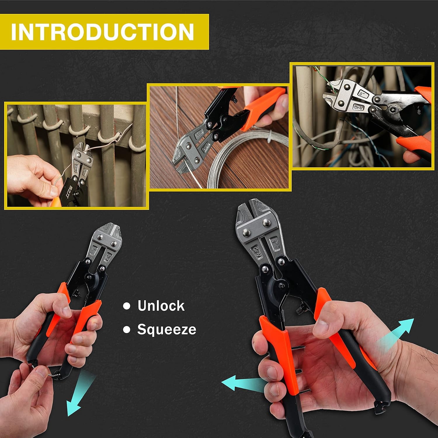 Bolt Cutter Pliers Set Industrial 14" and Mini 8" High Leverage Cable Cutter