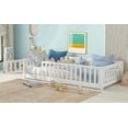 thumbnail image 5 of Twin Size Floor Bed with Fence & Door, Rubber Wood Frame with Safety Guardrails, White, 5 of 9