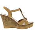 thumbnail image 2 of Refresh Womens Jean-01 Beaded Ankle Strap T-Strap Cork Wedge Sandals, 2 of 4