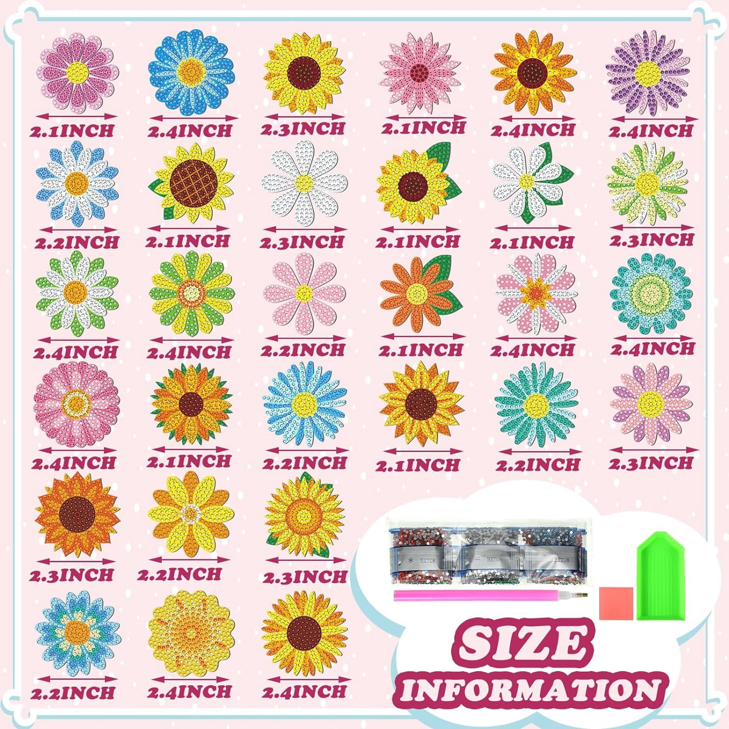 30 Pcs Diamond Art Magnets Refrigerator Easy Art Kits Fridge Diamond Painting Magnets Stickers for Adults DIY Home Decors Flower Butterfly(Daisy)