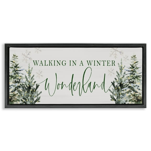 Stupell Industries Winter Wonderland Trees Typography Painting Black Floater Framed Canvas Art Print Wall Art, 25 x 11