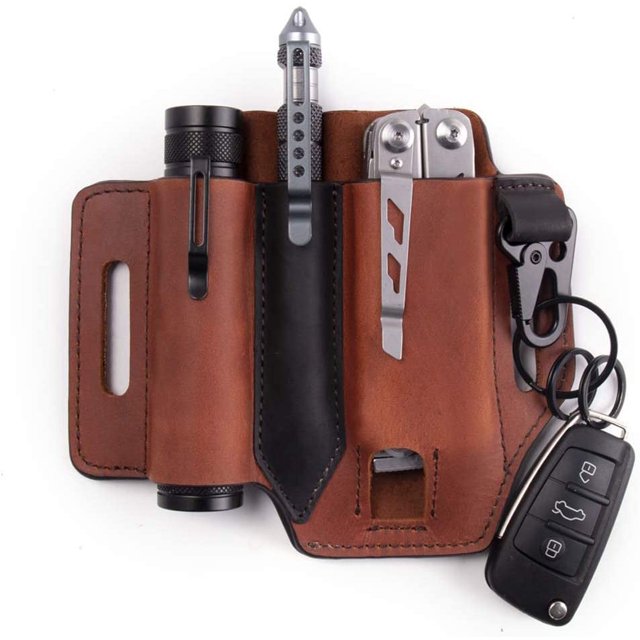 Funda multiherramienta para cinturón, organizador de bolsillo EDC de cuero para hombres, funda con portalápices, llavero, funda para linterna, bolsa de cuero EDC negra Sincero Electrónica