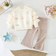 thumbnail image 3 of Huowey Baby Girls Clothes Fall Outfits Long Sleeve Ruffles Sweatshirt And Pants 2 PC Set Elastic Waist Loose Fit Bow Solid Color Winter School Outdoor Casual Daily Wear Leisure Outfit,White,4-5 Years, 3 of 3