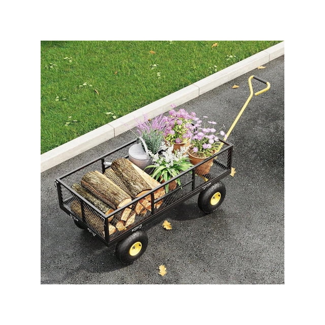 Qinaqin 900 Lbs Resistente Garden Carro con Removable Malla Sides Steel Utility cm de Anchoagon Ajustable Alturaandles y 10 inch Pneumatic Tires para Outdoor Lawn Camping Farm Yard