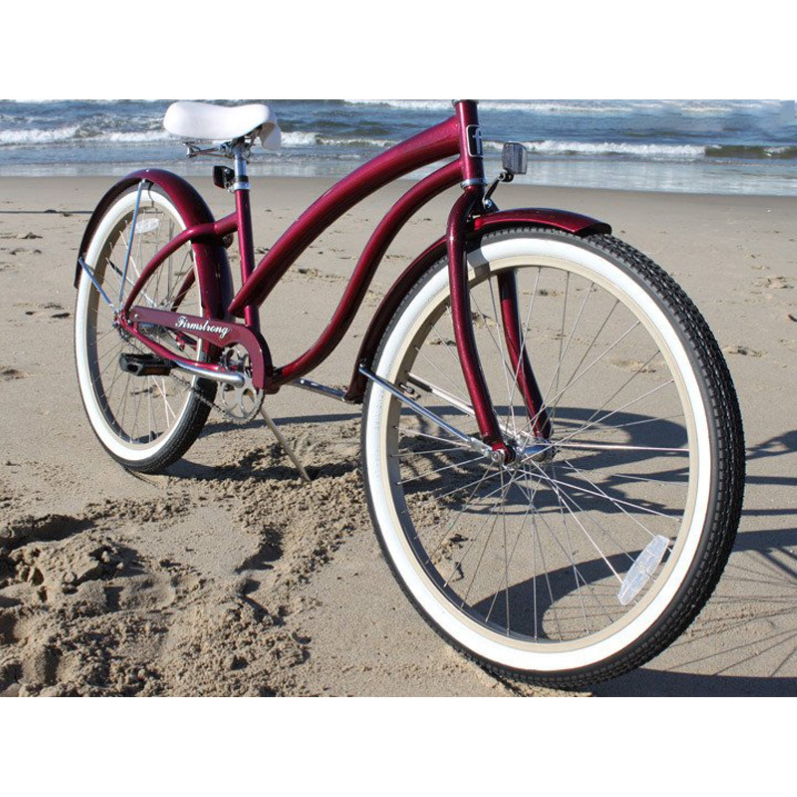 26" Firmstrong Bella Fashionista Single Speed Women's Beach Cruiser Bicycle, Matte Black with Red Rims