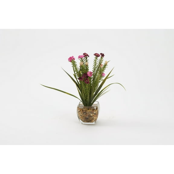 D&W Silks Pink Wild Flowers in Glass Cube