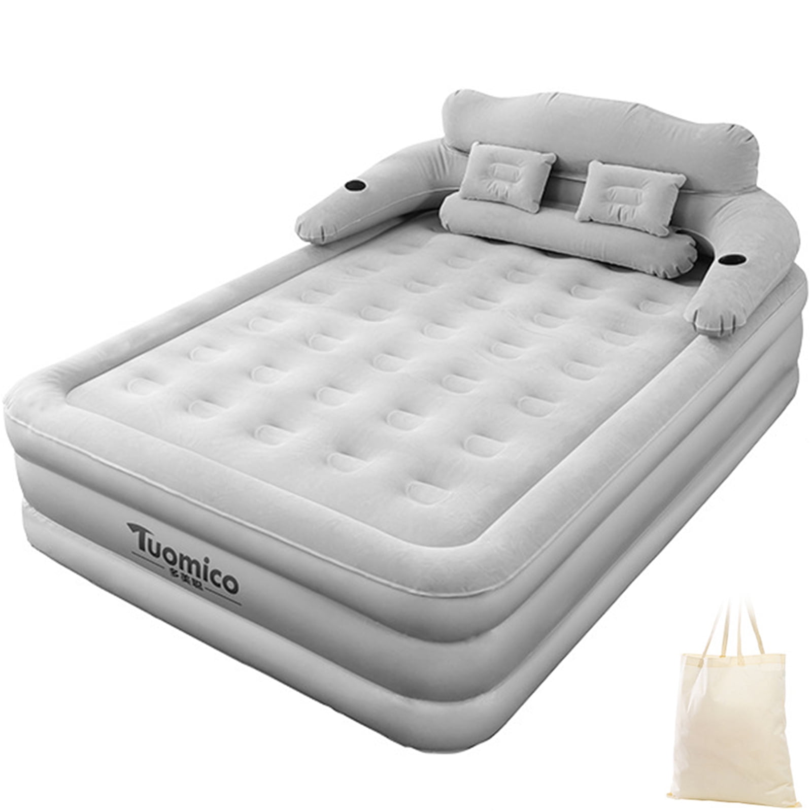 SLLINGLUO 18" Portable Air Bed with Pump, Inflatable Air Mattresses with Headboard, Queen